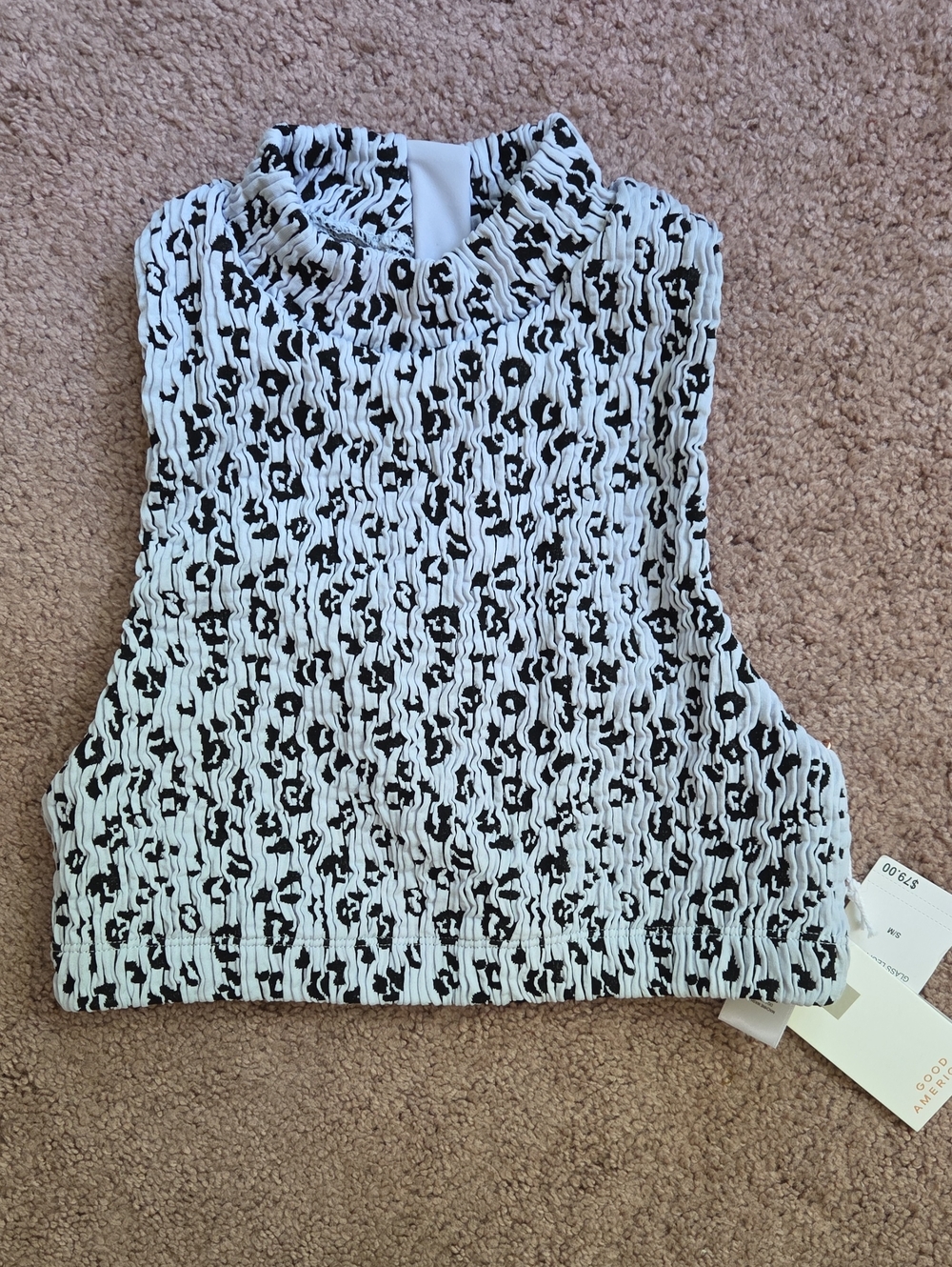 *NWT* Good American Glass Leopard Zip-Front Swim Top